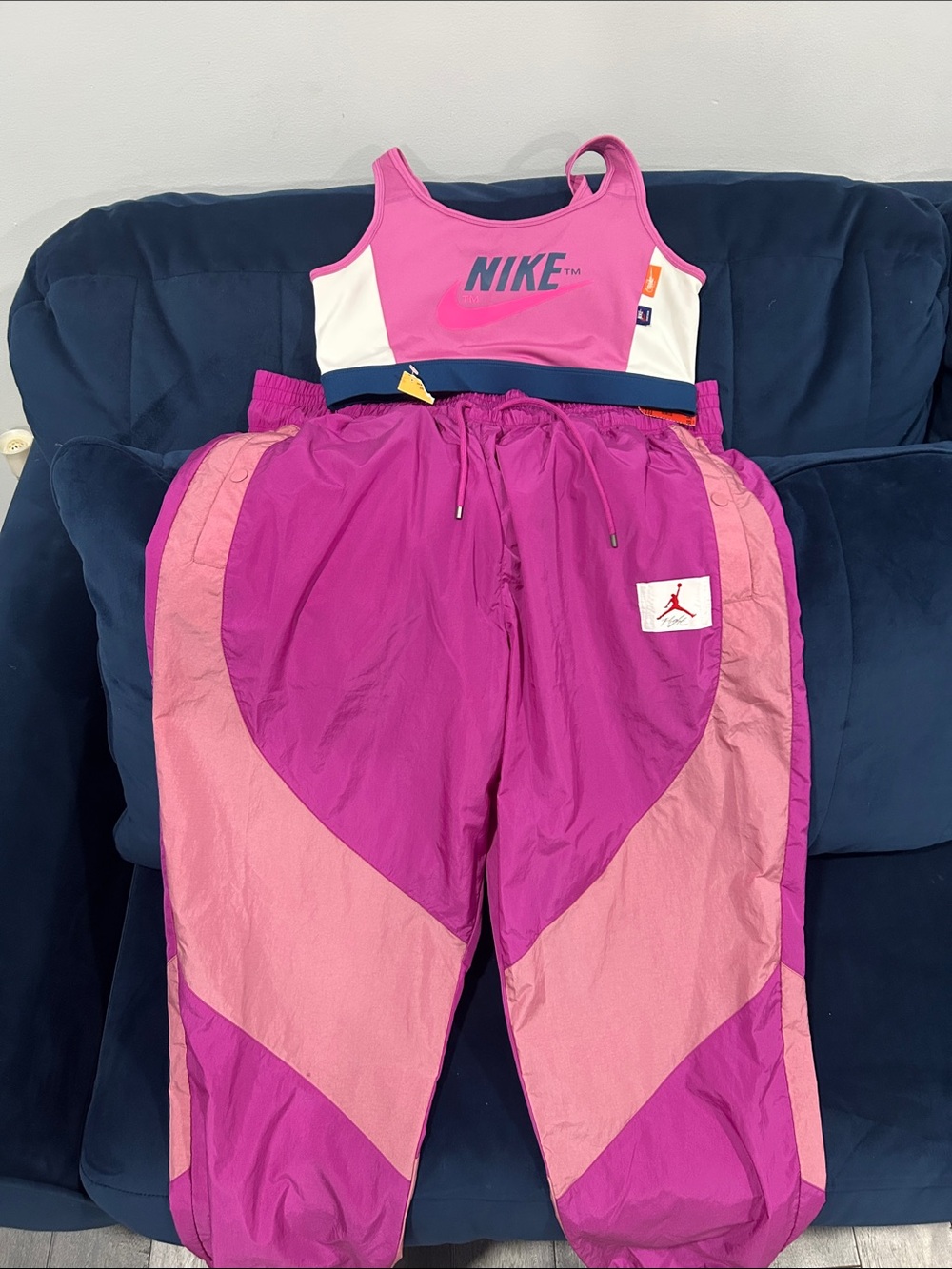 Nike Kids Pink and Light Pink Colorblock Track Joggers